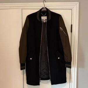 BCBGeneration Black and Olive Long Bomber Jacket